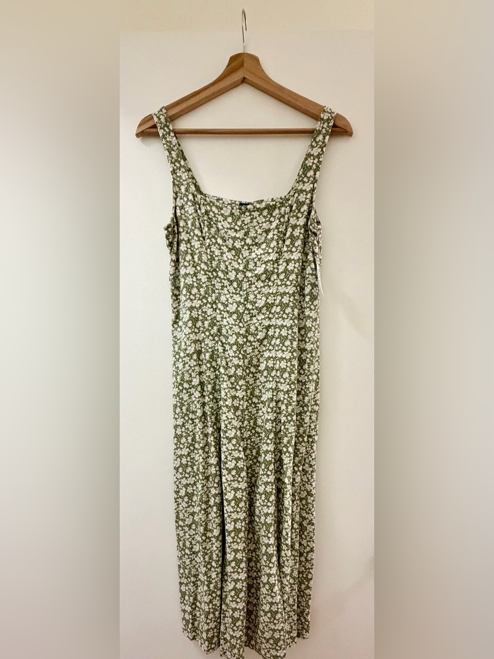 Old Navy Olive Green Floral Midi Dress with White Bloom Print Size XS